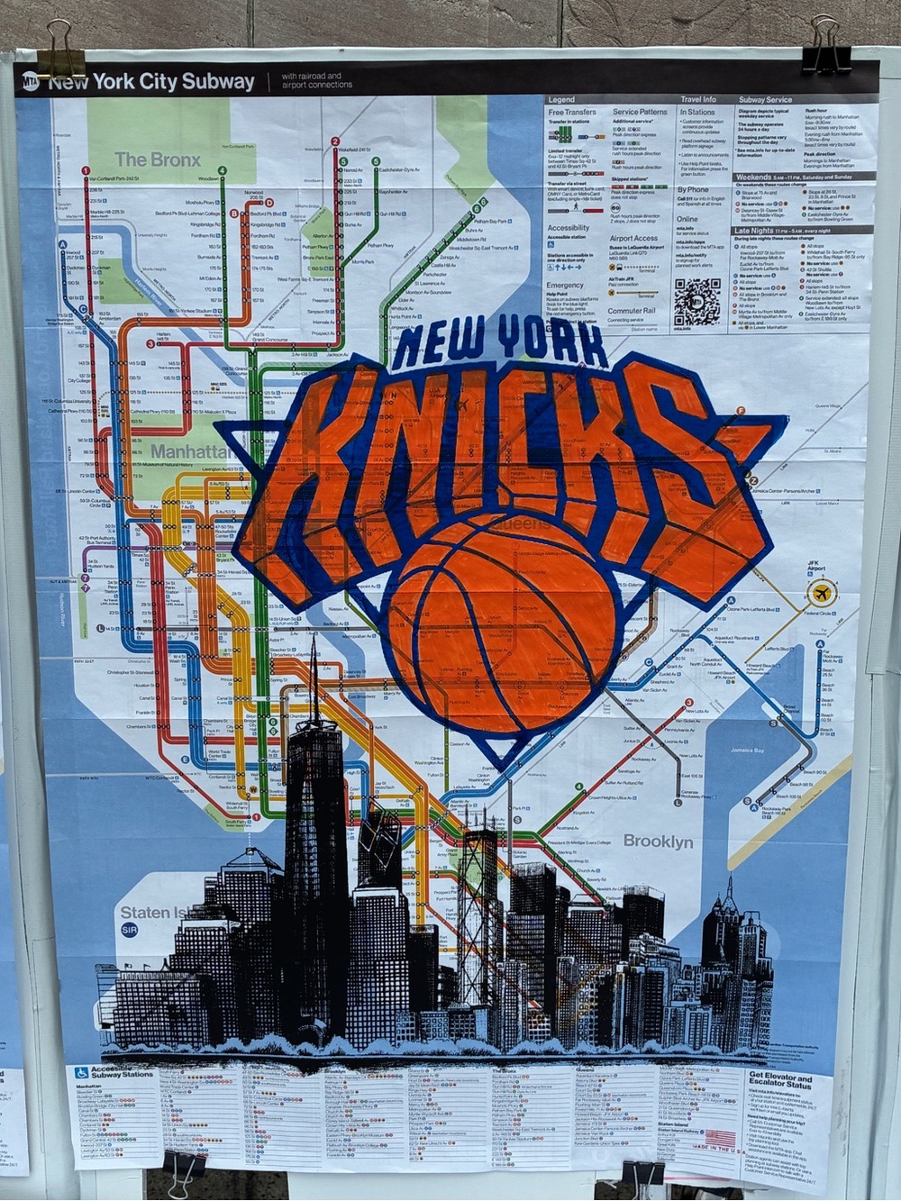 Hand Painted New York Knicks City Subway Map Artwork - Brooklyn Bridge